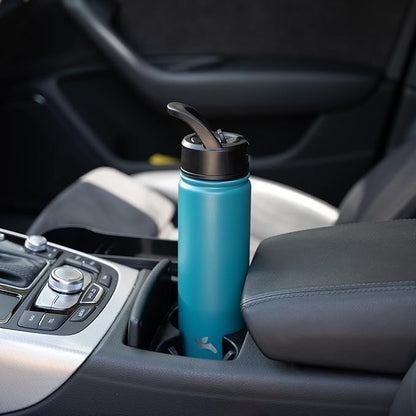 18 oz Insulated Water Bottle Stainless Steel Sport Bottles with 3 Lids,Light Blue