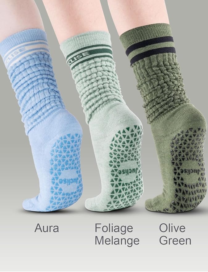 Slouch Pilates Grip Socks Yoga Barre Non Slip Scrunch Merino Wool Gym Workout Breathable Moisture Wicking Anti Odor