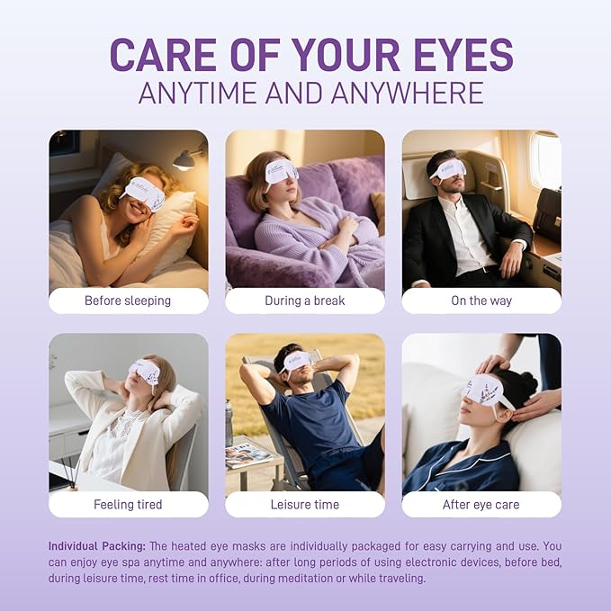 Steam Eye Mask, Heated Eye Mask for Sleep,Warm Compress with Hyaluronic Acid,Moist Heat for Dry Eye Relief,Spa,Stye Eye Treatment,Travel Essentials & Relaxation Gifts,Lavender 20 Packs