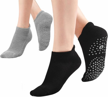 Pilates Socks for Women, Cushioned Ankle Grippy Non Slip Socks for Yoga, Hospital, Barre, Sports Home Slipper 2/4 Pairs