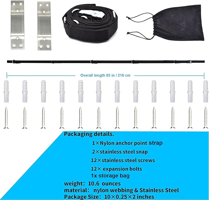 Brebebe Multi Point Wall Anchor Strap for Resistance Bands Exercises, Door Anchor Strap Loops with 5 Metal D-rings, Wall Anchor Tracks Home Gym Fitness System, Simple & Effective (No Resistance Bands)