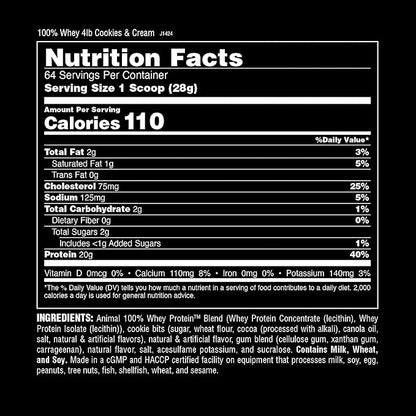 Animal 100% Whey Protein Powder – Whey Blend for Pre Workout or Post Workout, Recovery, Anytime Low Sugar Protein Boost Meal Replacement with BCAA Branched Chain Amino Acids – Cookies & Cream, 4 lb