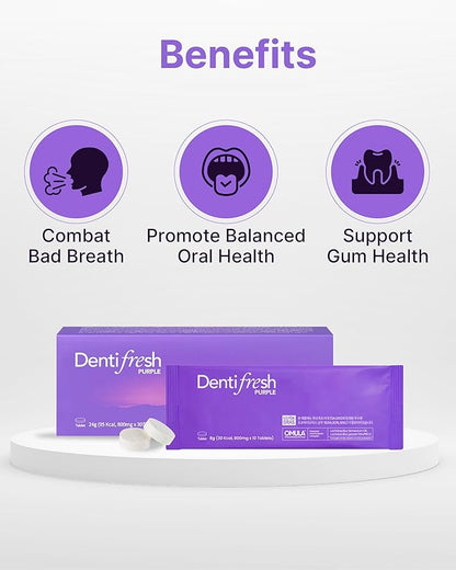K-Nutra Dentifresh Xylitol Tabs Purple (24g, 30 Tablets) Holiday Gifts 4 Billion CFU, Sugar-Free Oral Probiotics for Teeth & Mouth, Bad Breath Gums, Safe for Bedtime, Mild Grape Flavor with OMULA