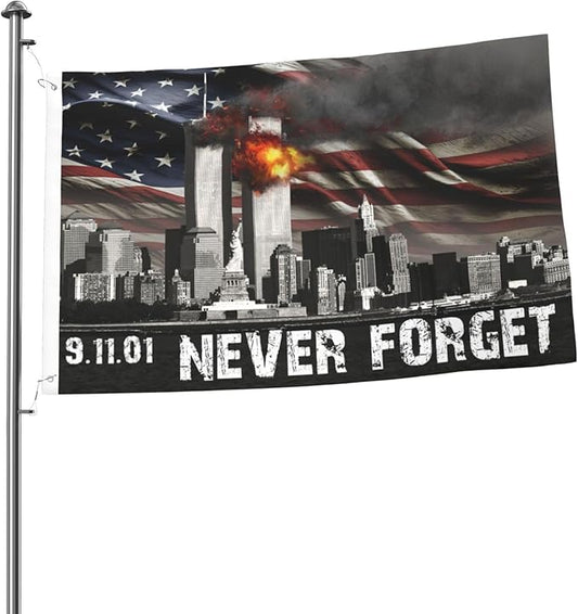 911 Never Forget Memorial Flag 2x3 Ft - Tribute to 9/11 Heroes, Double-Sided Outdoor Yard Flag, All-Weather Polyester, Garden & Home Decor (Indoor/Outdoor)