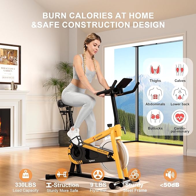 Exercise Bikes for Home,Indoor Cycling Bike with Adjustable Friction,Brake Pad Resistance Silent Belt Drive,330lbs Weight Capacity &Upgraded Version Seat for Home Cardio&Weight Loss