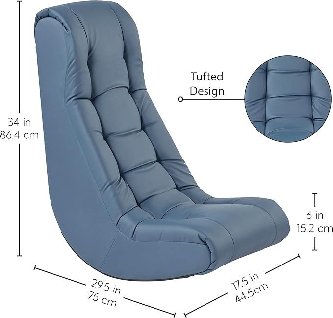 FDP Tufted Floor Rocker for Kids, Teens and Adults; Comfortable, Ergonomic Chair for Reading, Playing Video Games, or Watching TV - Powder Blue, 10488-PB