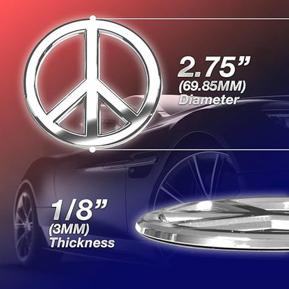 Classic Chrome Peace Sign Logo - Metal Car Emblem by Revolution Car Badges - Antiwar Peace and Love Symbol - Premium Alternative to Bumper Stickers, Decals, and Magnets (Chrome Plated Metal)