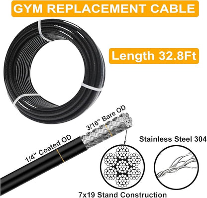 32.8Ft/98.4Ft Fitness Pulley Cable, Gym Steel Cable for DIY Home Gym, Gym Cable Replacement for Pulley Cable Machine,TPU Coated,Thick 1/4"(6mm)