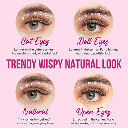 DIY Wispy Individual Lash Clusters 96pcs 20D C Curl 0.07 9-16mm Mixed Lengths - Eyelash Clusters Wispy Volume Natural Look Eyelash Extension at Home by Eyesy Lash