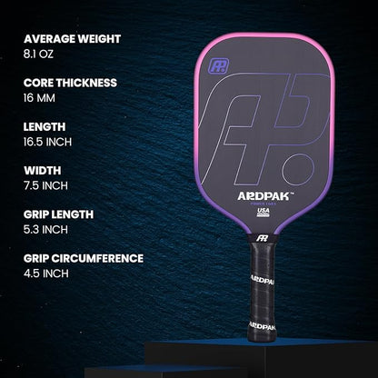Pickleball Paddle, T700 Carbon Fiber Abrasion-Resistant Surface, 16MM Polypropylene Honeycomb core, USAPA Approved, High Grit,The Pickleball Paddle Designed for Control Spin & Consistency