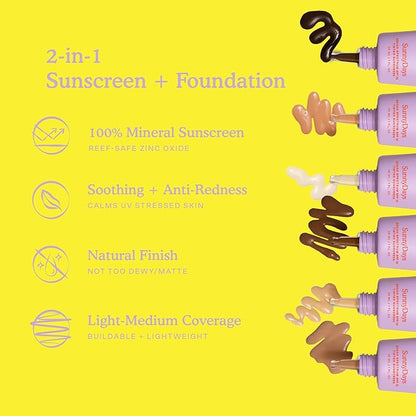 Tower 28 Beauty SunnyDays SPF 30 Tinted Mineral Sunscreen For Sensitive Skin - 2-in-1 Facial Broad Spectrum UVA/UVB Protection + Foundation - Shade 25 OCEAN PARK - Medium with Warm Undertones, 1 Fl Oz