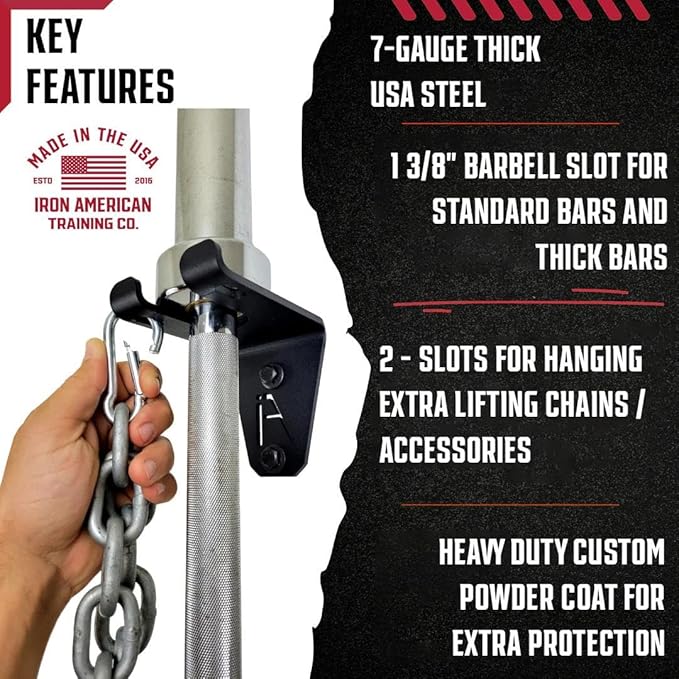 IRON AMERICAN Alpha Barbell Gym Wall Mount Storage 100+ Pound Capacity - Multi-Use Barbell Wall Holder, Barbell Hanger 4.25 x 6.75 x 7.25 Inches - Holds Any Standard Olympic Barbell - Hardware Included