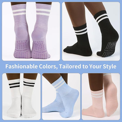 Non-Slip Pilates Socks with Grips for Women 5 Pairs Cute Yoga Socks Grippy for Yoga Barre Ballet