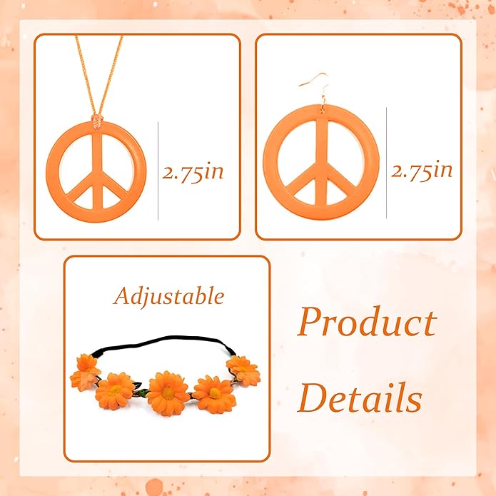 choice of all Peace Sign Necklace Earrings Sunflower Headband Set for Women 60s 70s Outfits Hip Hop Hippie Jewelry Halloween Costume Accessories