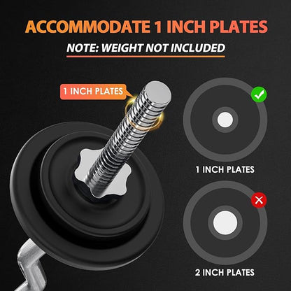 47" EZ Curl Bar Weight Lifting Bar, for Hip Thrusts/Squats/Lunges, 1" Weight Plates Curling Bar for Gym and Home, with Star Collars