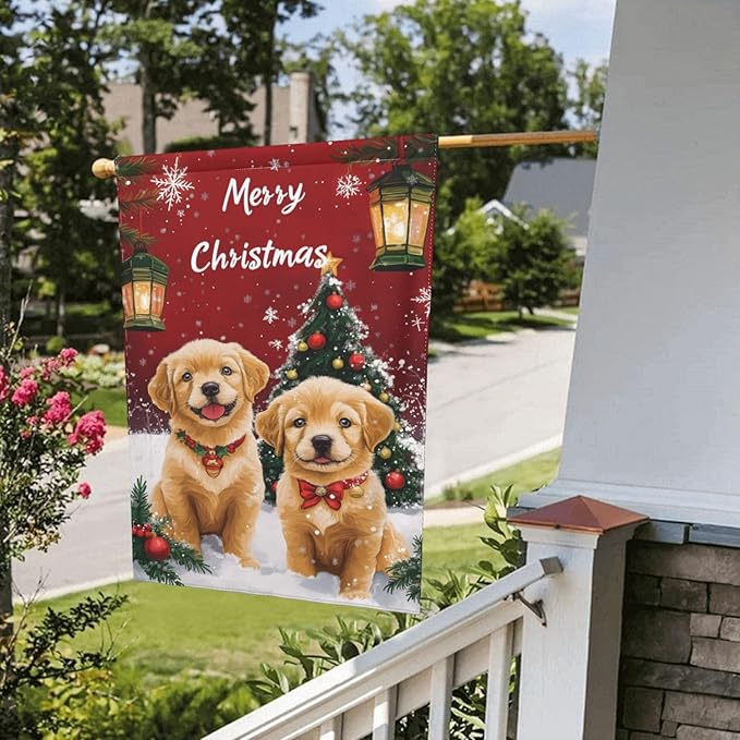 Christmas Dog Garden Flag 12x18 In Double Sided Yard Flags Lawn Sign Decor No Flagstand