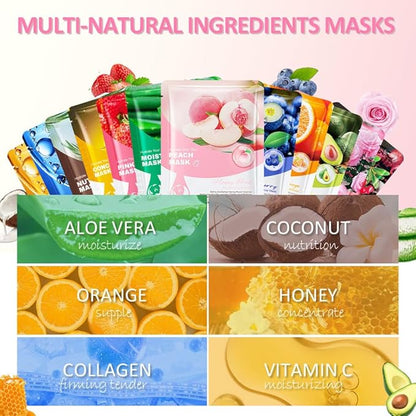 Kaely 12 Pack Variety Face Masks for Kids, Kids Face Mask Spa Day Kit Supplies, Spa Party Favors for Teens Girls Night, Sheet Facial Mask Skincare Gifts Set, Hydrating Soothe for All Skin Types, 01