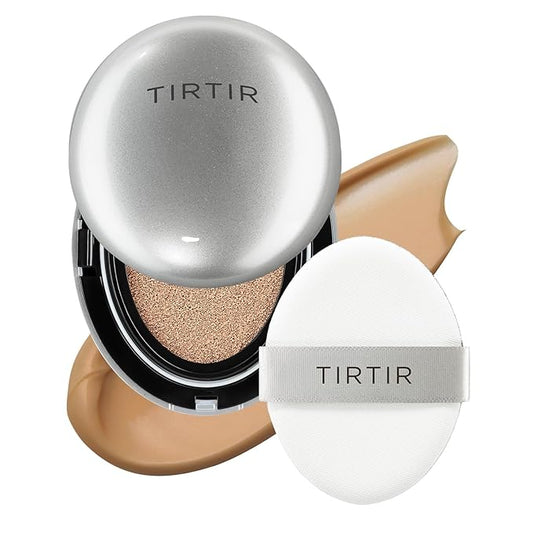 TIRTIR Mask Fit Aura Silver Cushion Foundation | Semi-glow Finish, Natural Coverage, Moisturizing, Lightweight, Korean cushion foundation (#35N Walnut, Full Size, 0.63 Fl Oz)