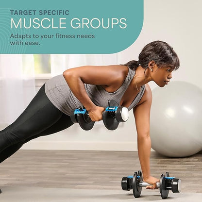 Lifepro Adjustable Dumbbells Set - 5in1-15lb 25lb 43lb 55lb weights Set & Single with Rack - Quick Adjust, Secure Grip - Compact Hand Weights for Men Women Home Gym