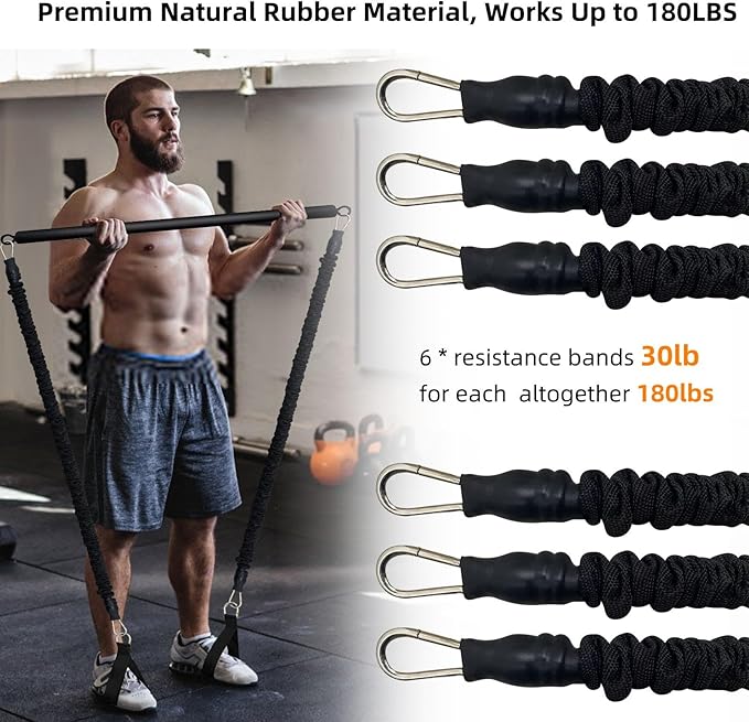 Resistance Band Bar Set, 3 Section for Working Out, Portable Home Gym Exercise Equipment for Men and Women with Handles Foot and Fix Straps