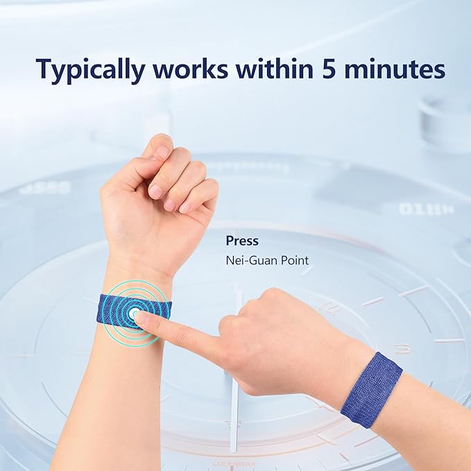 Motion Sickness Wristband, Anti-Nausea Acupressure Wrist Band for Nausea Relief, Dizziness and Vomiting from Car Sea Boat Flying Travel Sickness for Adults and Kids (Dark Blue, Large, 2 Pairs)