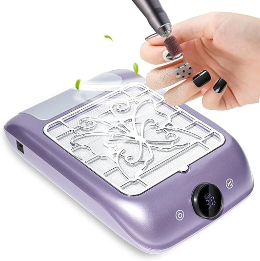 Rechargeable Nail Dust Collector with LED Display - Adjustable Speed, Professional Powerful Suction Vacuum Fan Dust Cleaner with Reusable Filter for Acrylic Nails Polishing Manicure Salon Home Purple