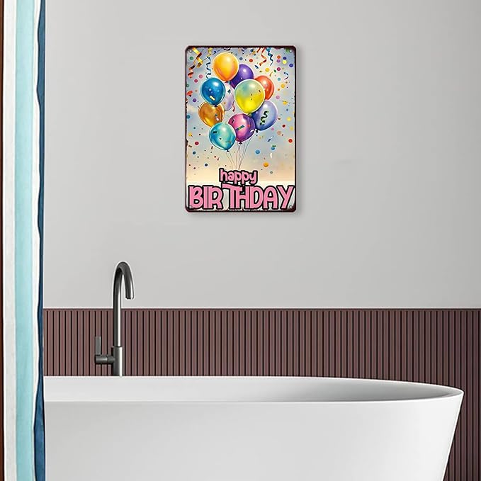 Happy Birthday Vintage Tin Sign Metal Sign Balloon Family Birthday Party Spring Summer Farmhouse Poster For Home Garden Bar Club Coffee Sign 8x12 Inch