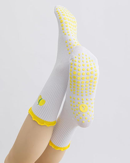 Yawlsow Pilates Grip Socks for Women Yoga Grippy Socks Cute Barre Non Skid Athletic Crew Sticky Sock Workout Hospital