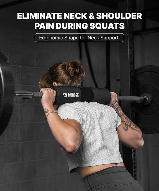 DMoose Fitness Barbell Pad for Hip Thrust, Squat & Lunges - Non-Slip Thick Foam Cushion for Neck and Back Support with Two Straps - Hip Thrust Pad for Leg Day - Fits All Olympic Bars and Smith Machine