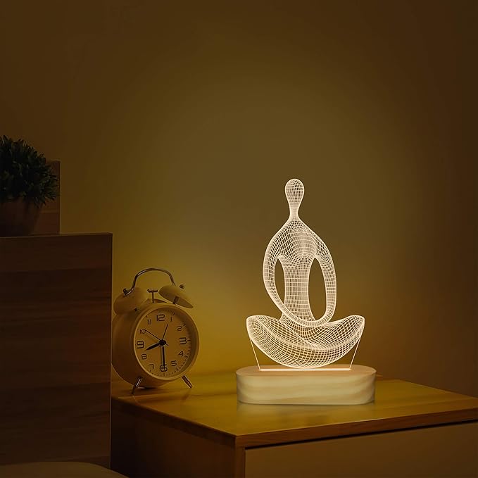 Lightzz Yoga Lamp, 3D Yoga Night Light Gifts for Women Yoga Lovers, Birthday Anniversary Ideal Gifts with USB Power Warm Color Wood Yoga Room Decor