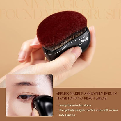 Jessup Foundation Brush Large Kabuki Makeup Brush for Face Body Blending Buffing Stippling Liquid Powder Cream Flawless with Gift Box, Black SF001