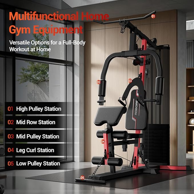 Home Gym, Workout Station with 160LBS Weight Stack, Exercise Equipment with Pulley System for Full Body Training