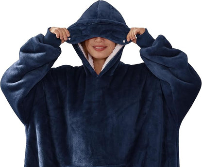 WDCOZY Wearable Blanket Hoodie Oversized Sherpa Fleece Hooded Sweatshirt with Adjustable Eye Mask Cozy For Adults Women Men
