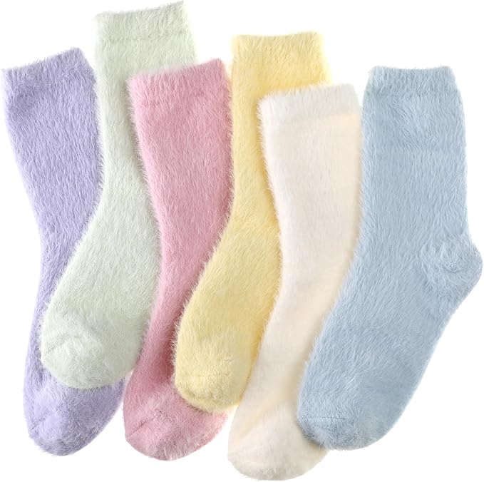 Geyoga 6 Pairs Fuzzy Socks for Women Cozy Fluffy Slipper Socks Mink Velvet Soft Winter Warm Sleeping Christmas Gifts