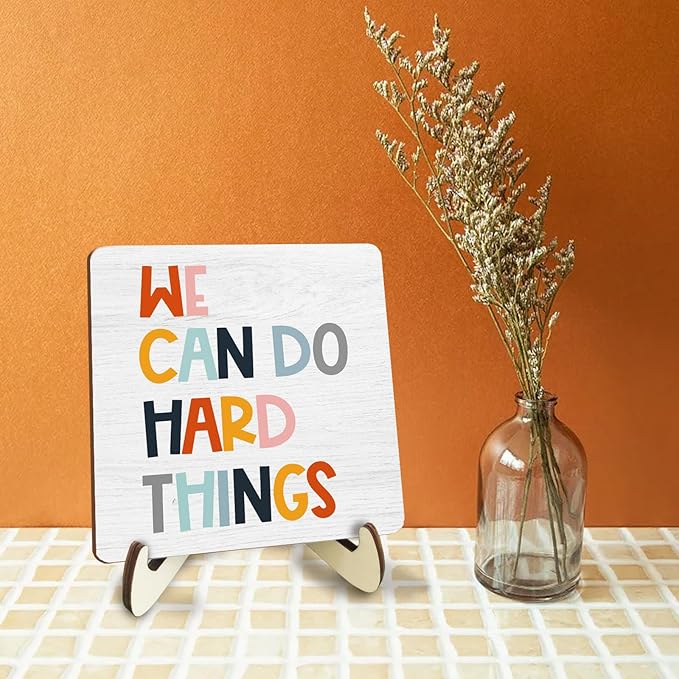 Decorative Desk Decor Motivational Affirmations Plaque with Wooden Stand Inspirational Mental Health Wood Sign for Office Nursery Homeschool Classroom Education Reading Corner Table Shelf