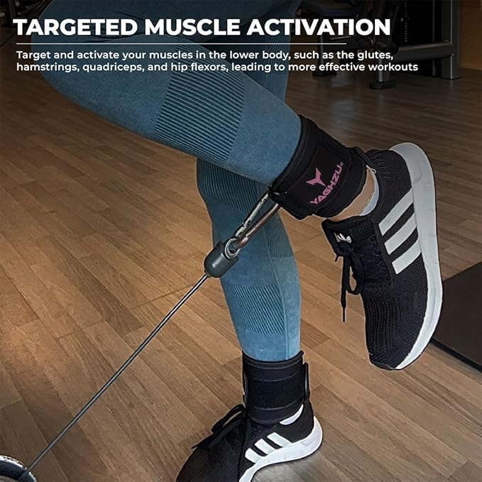 Ankle Straps for Cable Machines Women - Adjustable Gym Ankle Strap for Cable Machine, Neoprene Padded Cable Straps, Durable Leg Strap with Cable Cuff, Glute Kickback Ankle Strap with D Rings