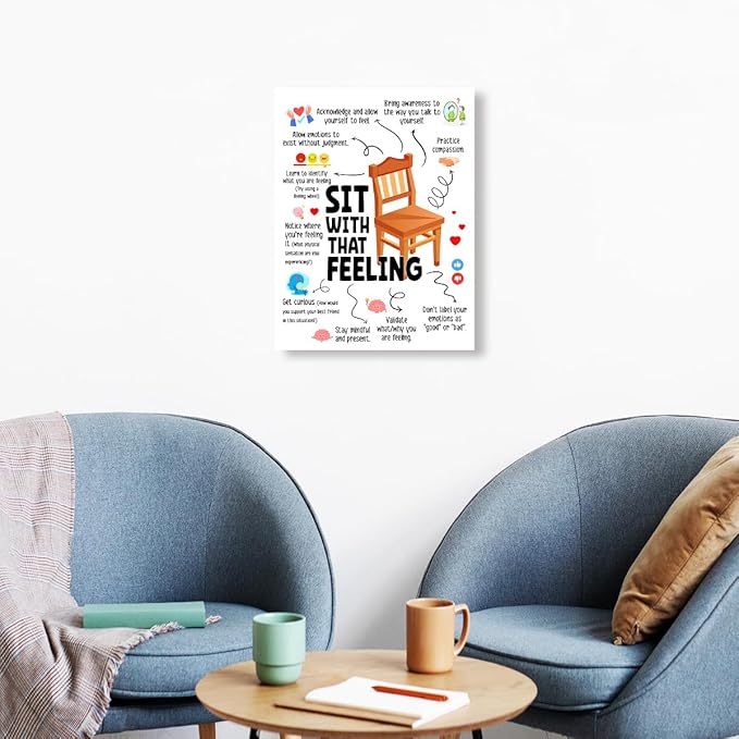YEOION Mental Health Wall Decor,Sit with That Feeling Wall Art Canvas Frame Print for Mental Health Therapy Office School Counselor Calming Corner Wall Decor