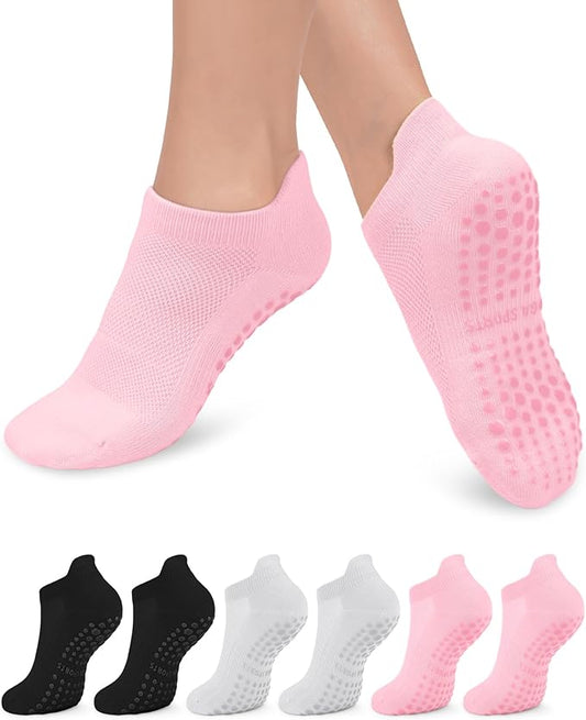 3/6 Pairs Grip Pilates Socks for Women, Non-slip Yoga Athletic Socks for Barre Ballet Barefoot Workout Hospital