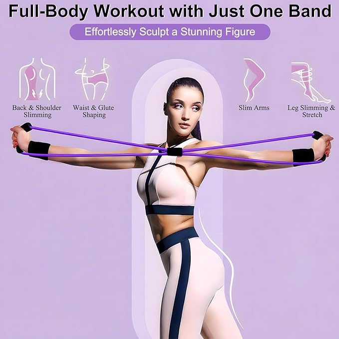 Figure 8 Fitness Resistance Bands with Handles, Exercise Elastic Bands for Women Arm Shoulder Back Leg Chest Stretch, Workout Equipment for Yoga, Pilates, Physical, Therapy, Home Gym Fitness, 3 Pack