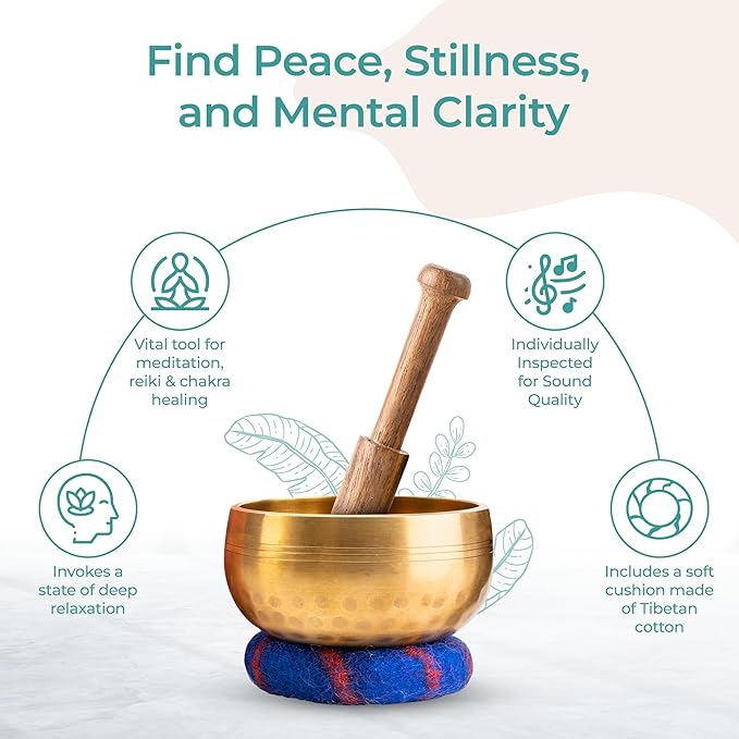Ohm Store Tibetan Singing Bowl Set — Meditation Sound Bowl Handcrafted (3.5″ Original)