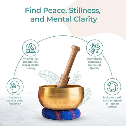 Ohm Store Tibetan Singing Bowl Set — Meditation Sound Bowl Handcrafted (3.5″ Original)