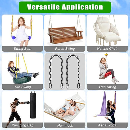 SELEWARE 2 Pack 60 Inch Hanging Swing Chain with 4 Carabiners, 1000LB Capacity Plastic Coated Hanging Chains, Hammock Hardware Kit for Swing, Hanging Chair, Punching Bags, Indoor Outdoor Gym (Black)