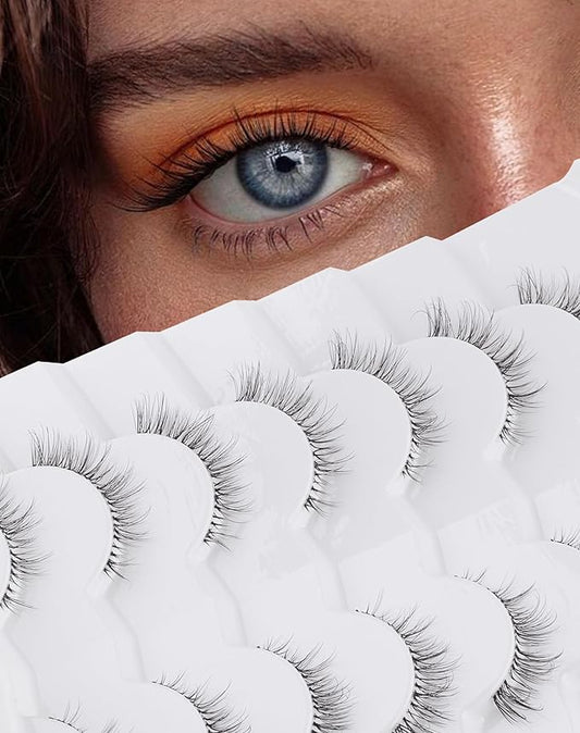 Onlyall False Eyelashes Natural Wispy Lashes Clear Band Fake Lashes H92