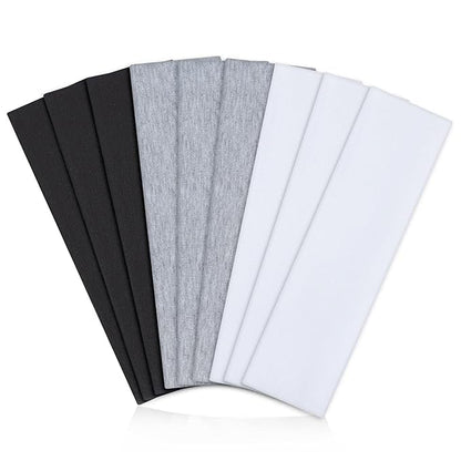 9 Pack Headbands for Women Non Slip - Elastic Cotton Fabric - Sweat Absorption - Soft Cloth Hair Bands for Women's Hair, Stretchy Sports Headbands for Workout Yoga Gym - F