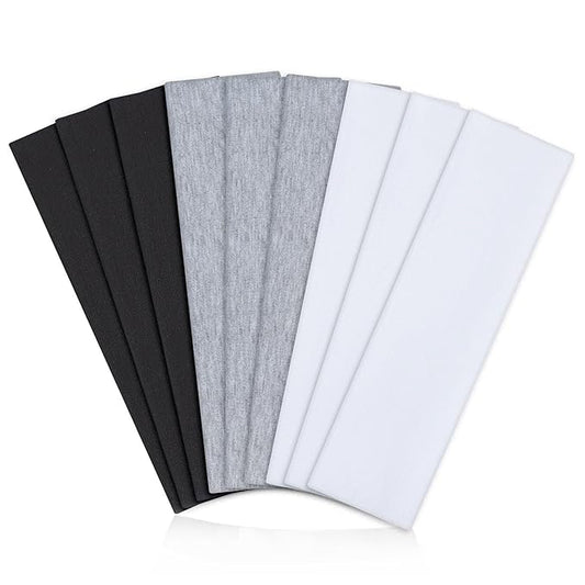 9 Pack Headbands for Women Non Slip - Elastic Cotton Fabric - Sweat Absorption - Soft Cloth Hair Bands for Women's Hair, Stretchy Sports Headbands for Workout Yoga Gym - F