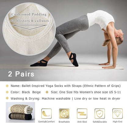 Ozaiic Yoga Socks for Women Non-Slip Grips & Straps, Ideal for Pilates, Pure Barre, Ballet, Dance, Barefoot Workout