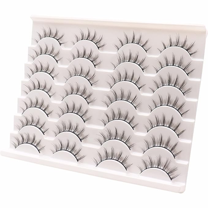 Losha Manga Lashes Fluffy Faux Mink Lashes 14 Pairs Natural False Lashes Pack Wispy Short Anime Lashes Look Like Individual Clusters (3D1009)