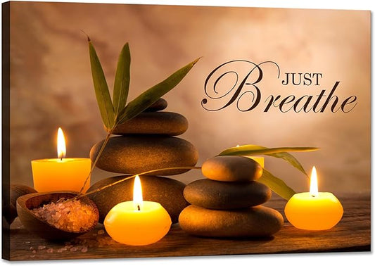 YIOZHAOFH Zen Wall Decor Just Breathe Motivational Bathroom Wall Art Yoga Room Poster for Women Spa Picture Painting Spiritual Artwork Framed for Living Room Ready to Hang (12L x 16W)