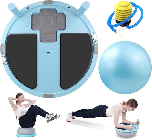 Balance Ball Trainer,Inflatable Yoga Plank Exercise Ball With Plank &Game,Half Balance Trainer With Extra Yoga Ball & Resistance Bands For Home Gym Workout Core Strength Training.