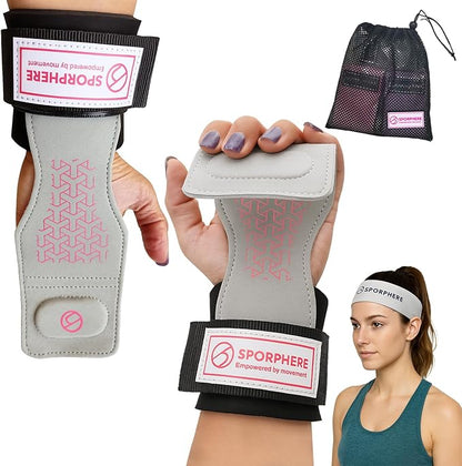 Premium Weight Grips for Women, Lifting Straps, Wrist Wraps for Weightlifting Women- Anti-Slip Silicone Gym Grip Ergonomic, Women's Gym Grips, Ideal for CrossFit– Deadlift straps & Pull up bar grips-Sport Headband Bonus Gift -SPORPHERE